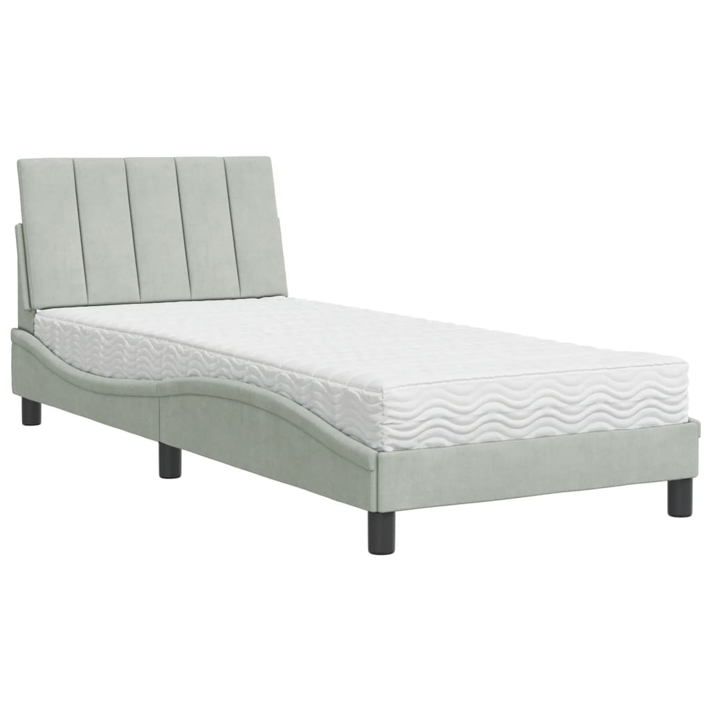 vidaXL Bett mit Matratze "Hanko" Hellgrau 80x200 cm Samt