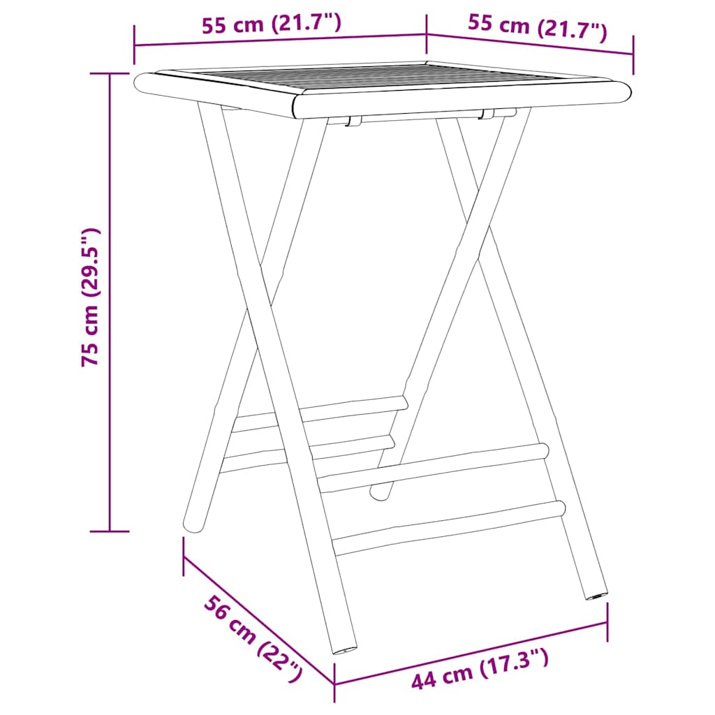 vidaXL 3-tlg. Bistro-Set Klappbar mit Cremeweißen Kissen Bambus
