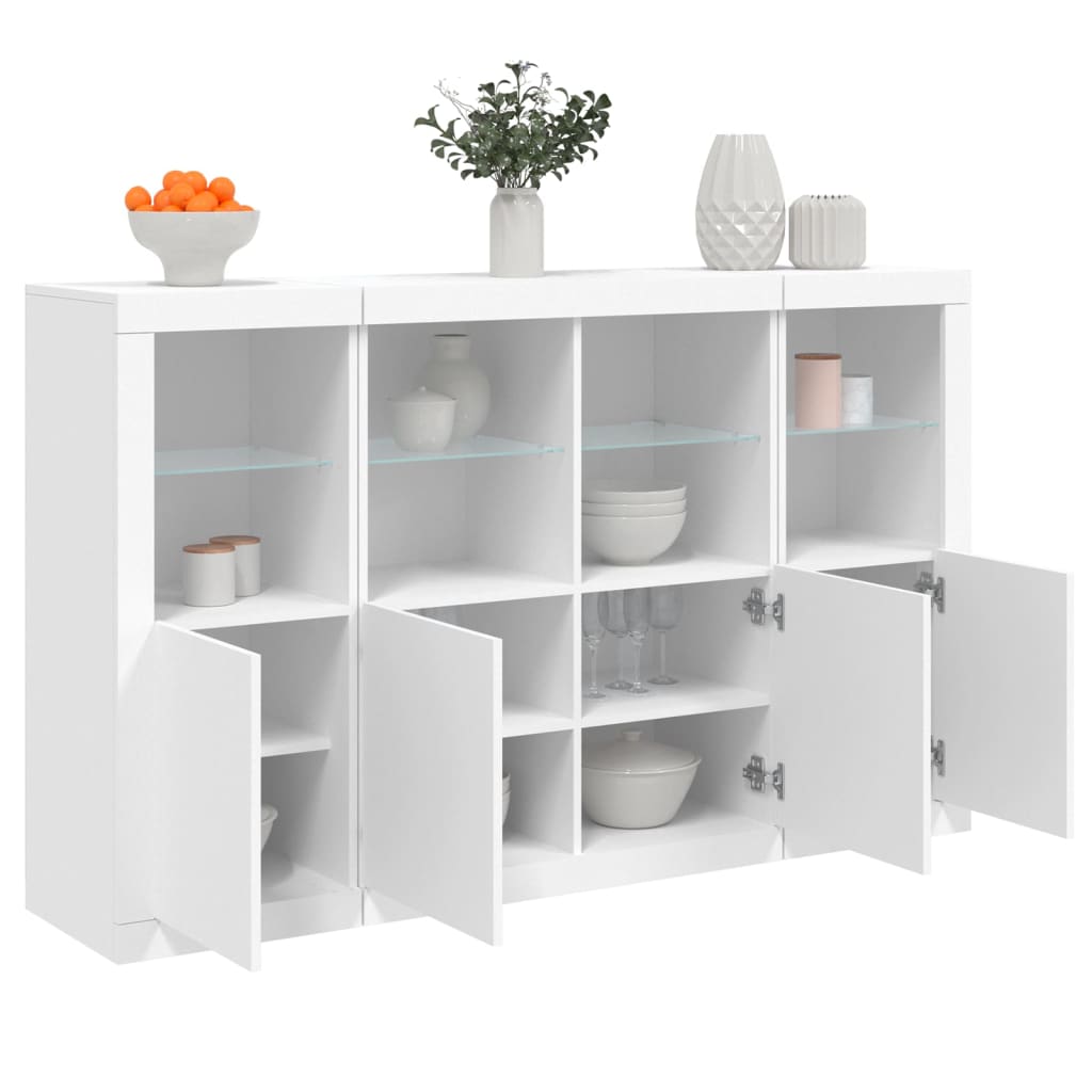vidaXL Sideboards mit LED-Leuchten 3 Stk. Weiß Holzwerkstoff