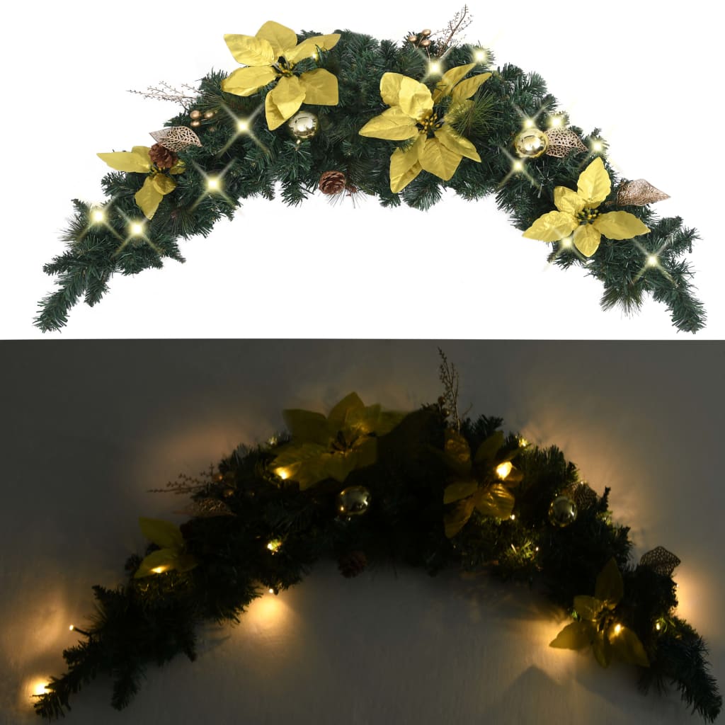 vidaXL Weihnachts-Türbogen mit LED-Lichtern Grün 90 cm PVC