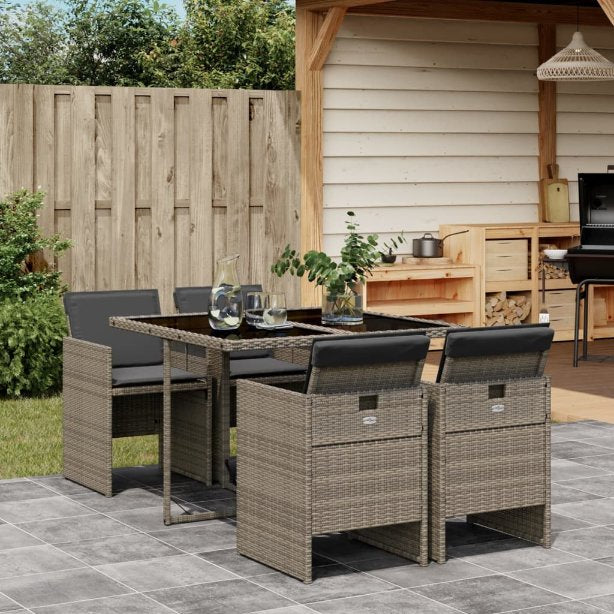 vidaXL 5-tlg. Garten-Essgruppe mit Kissen Schwarz Poly Rattan