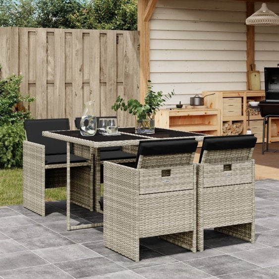 vidaXL 5-tlg. Garten-Essgruppe mit Kissen Schwarz Poly Rattan