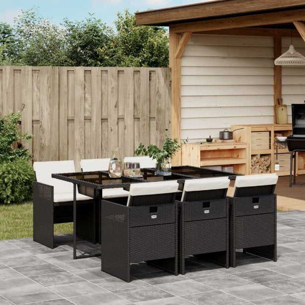 vidaXL 5-tlg. Garten-Essgruppe mit Kissen Schwarz Poly Rattan