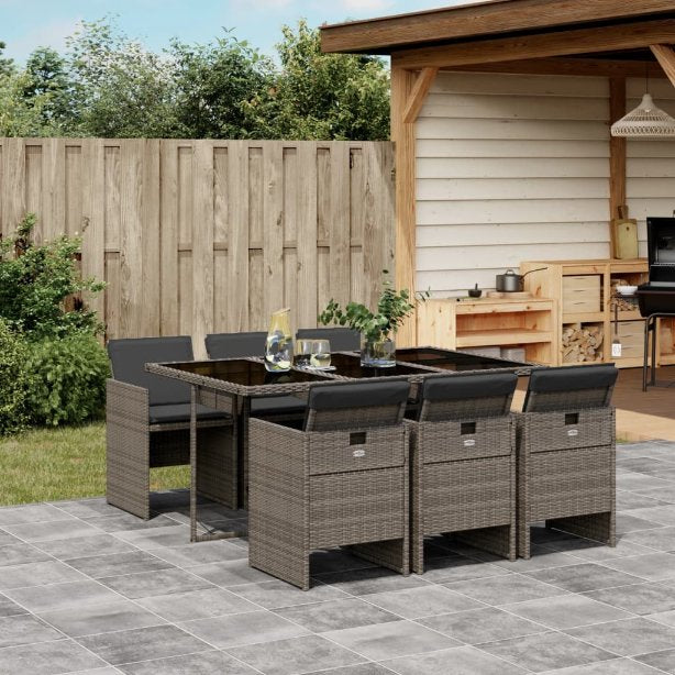 vidaXL 5-tlg. Garten-Essgruppe mit Kissen Schwarz Poly Rattan