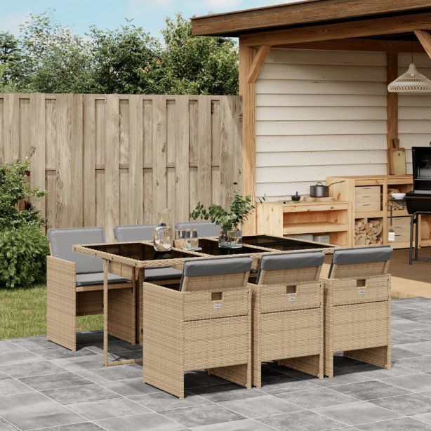 vidaXL 5-tlg. Garten-Essgruppe mit Kissen Schwarz Poly Rattan