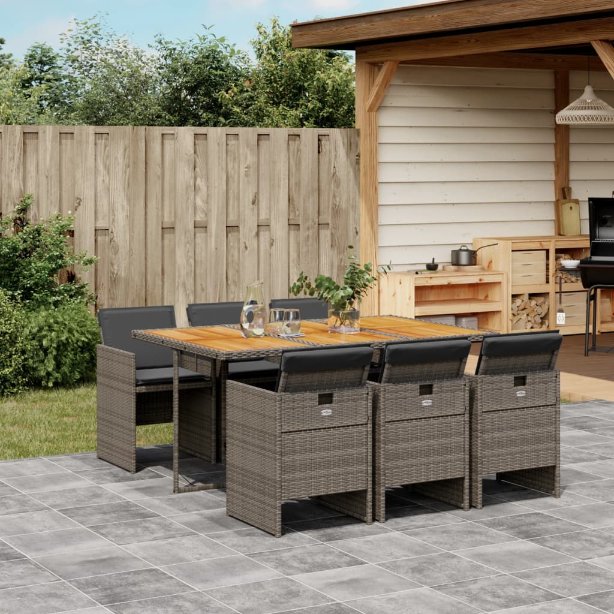 vidaXL 5-tlg. Garten-Essgruppe mit Kissen Schwarz Poly Rattan