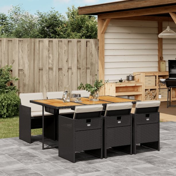 vidaXL 5-tlg. Garten-Essgruppe mit Kissen Schwarz Poly Rattan