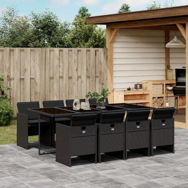 vidaXL 5-tlg. Garten-Essgruppe mit Kissen Schwarz Poly Rattan
