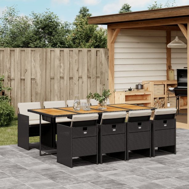vidaXL 5-tlg. Garten-Essgruppe mit Kissen Schwarz Poly Rattan