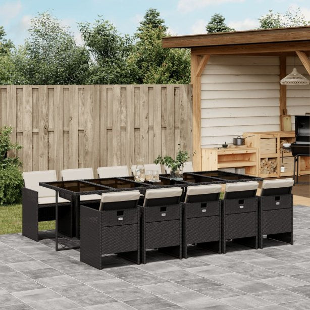 vidaXL 5-tlg. Garten-Essgruppe mit Kissen Schwarz Poly Rattan