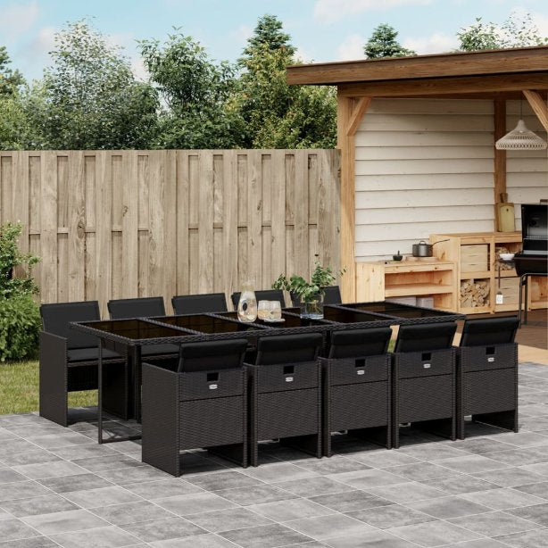vidaXL 5-tlg. Garten-Essgruppe mit Kissen Schwarz Poly Rattan