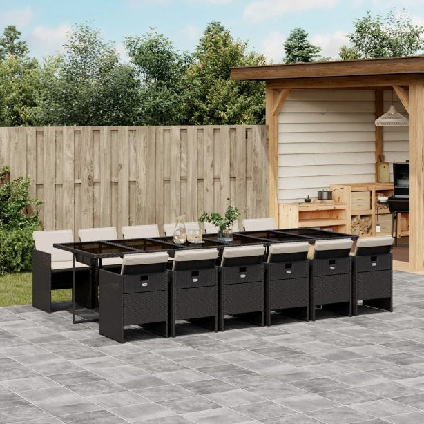 vidaXL 5-tlg. Garten-Essgruppe mit Kissen Schwarz Poly Rattan