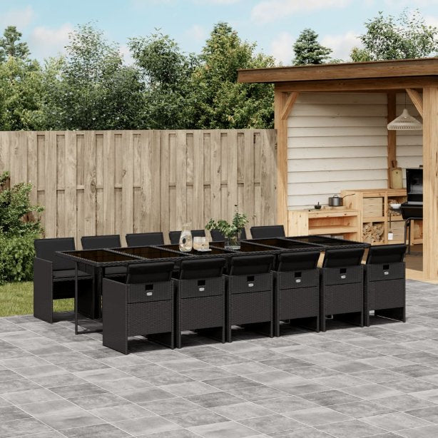 vidaXL 5-tlg. Garten-Essgruppe mit Kissen Schwarz Poly Rattan