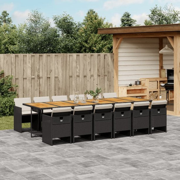 vidaXL 5-tlg. Garten-Essgruppe mit Kissen Schwarz Poly Rattan