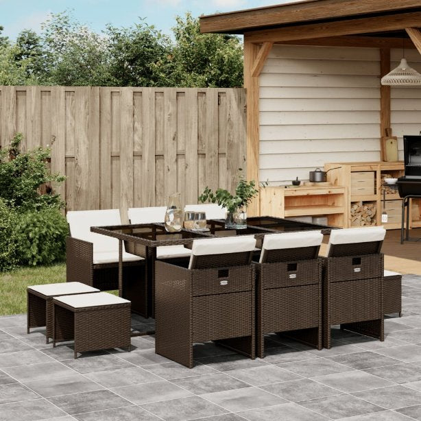 vidaXL 9-tlg. Garten-Essgruppe mit Kissen Schwarz Poly Rattan