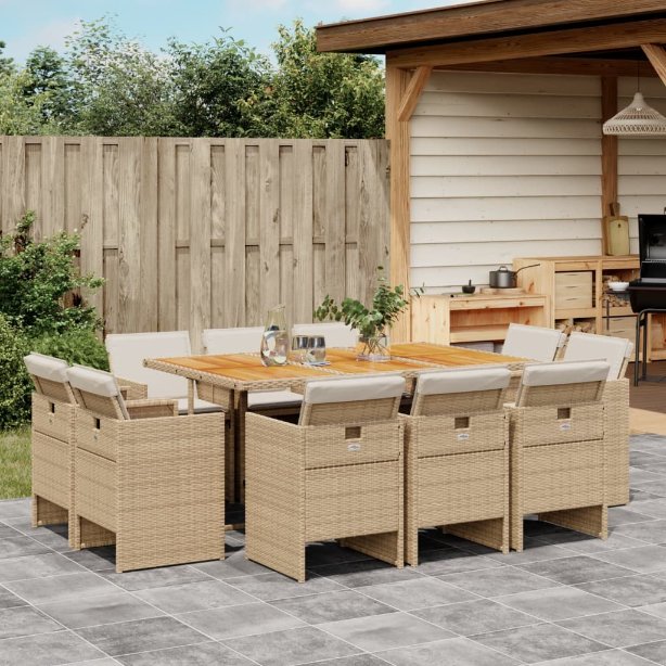 vidaXL 9-tlg. Garten-Essgruppe mit Kissen Schwarz Poly Rattan