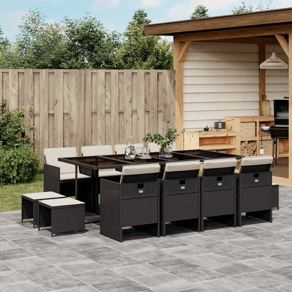 vidaXL 9-tlg. Garten-Essgruppe mit Kissen Schwarz Poly Rattan