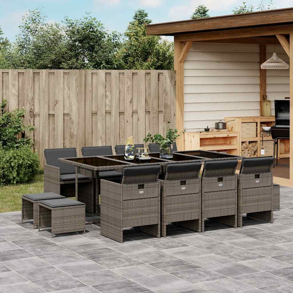 vidaXL 9-tlg. Garten-Essgruppe mit Kissen Schwarz Poly Rattan