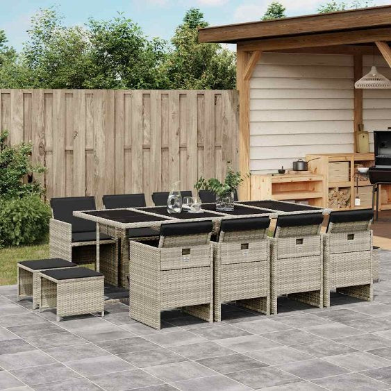 vidaXL 9-tlg. Garten-Essgruppe mit Kissen Schwarz Poly Rattan