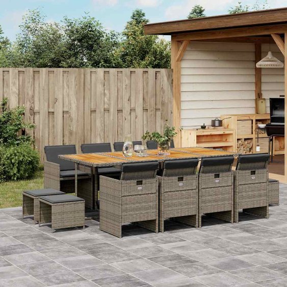vidaXL 9-tlg. Garten-Essgruppe mit Kissen Schwarz Poly Rattan