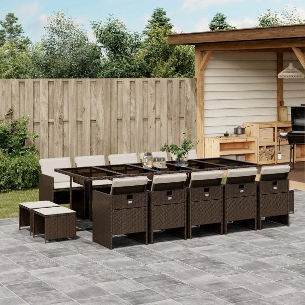 vidaXL 9-tlg. Garten-Essgruppe mit Kissen Schwarz Poly Rattan