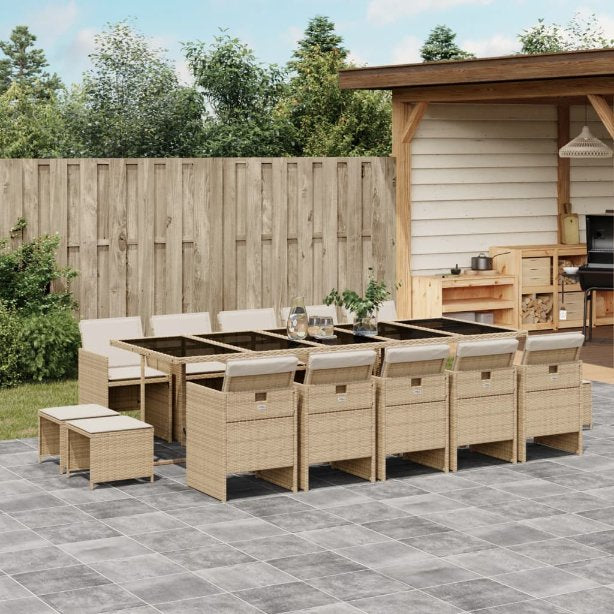 vidaXL 9-tlg. Garten-Essgruppe mit Kissen Schwarz Poly Rattan