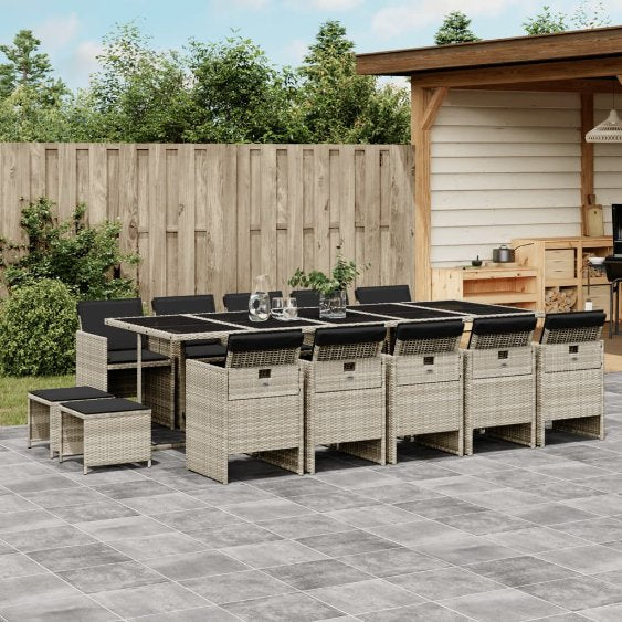 vidaXL 9-tlg. Garten-Essgruppe mit Kissen Schwarz Poly Rattan