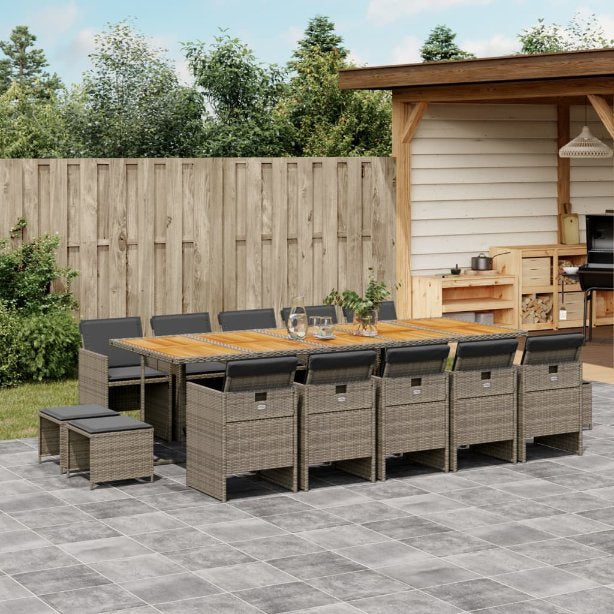 vidaXL 9-tlg. Garten-Essgruppe mit Kissen Schwarz Poly Rattan