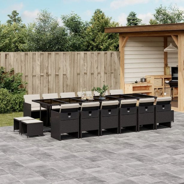 vidaXL 9-tlg. Garten-Essgruppe mit Kissen Schwarz Poly Rattan