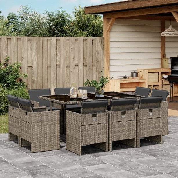 vidaXL 9-tlg. Garten-Essgruppe mit Kissen Schwarz Poly Rattan