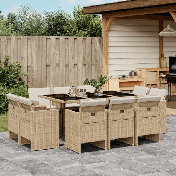 vidaXL 9-tlg. Garten-Essgruppe mit Kissen Schwarz Poly Rattan