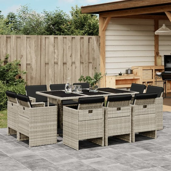 vidaXL 9-tlg. Garten-Essgruppe mit Kissen Schwarz Poly Rattan
