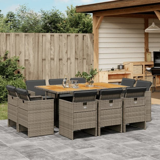 vidaXL 9-tlg. Garten-Essgruppe mit Kissen Schwarz Poly Rattan