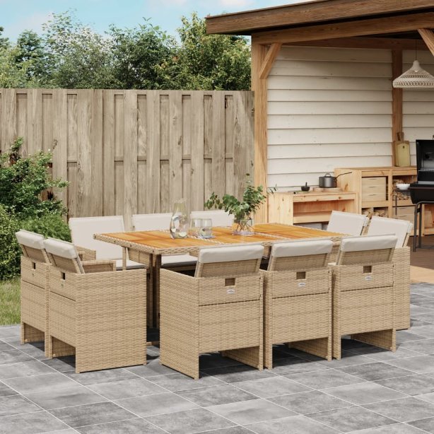 vidaXL 9-tlg. Garten-Essgruppe mit Kissen Schwarz Poly Rattan