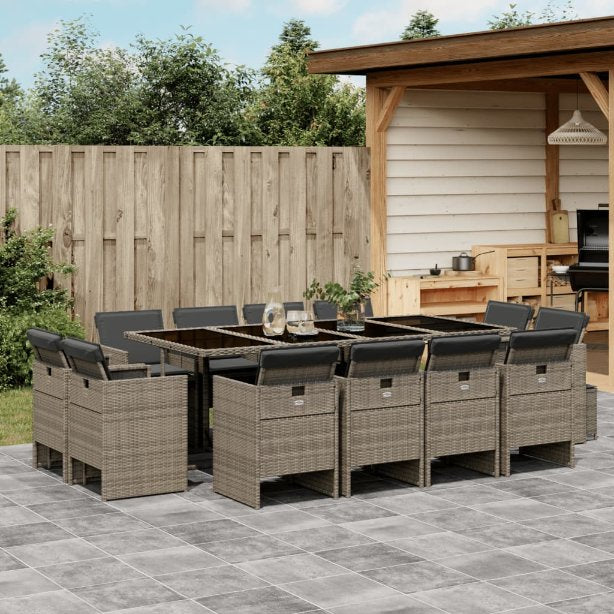 vidaXL 9-tlg. Garten-Essgruppe mit Kissen Schwarz Poly Rattan