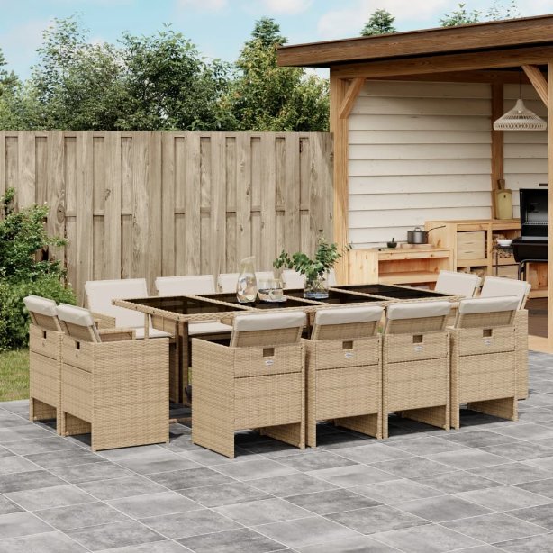 vidaXL 9-tlg. Garten-Essgruppe mit Kissen Schwarz Poly Rattan