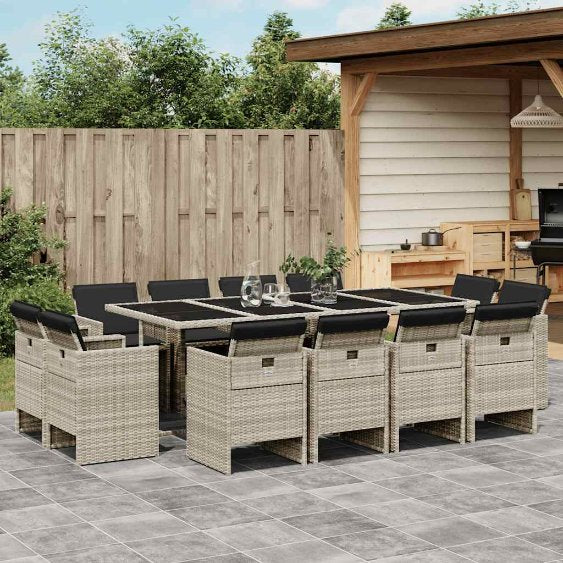vidaXL 9-tlg. Garten-Essgruppe mit Kissen Schwarz Poly Rattan