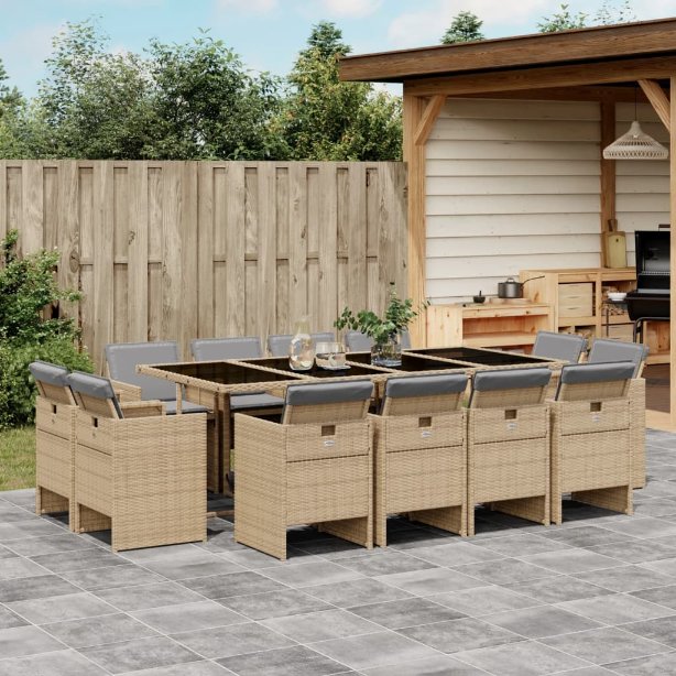 vidaXL 9-tlg. Garten-Essgruppe mit Kissen Schwarz Poly Rattan