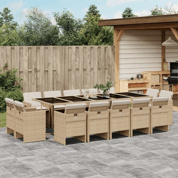 vidaXL 9-tlg. Garten-Essgruppe mit Kissen Schwarz Poly Rattan
