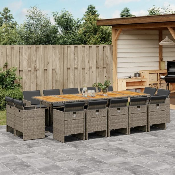vidaXL 9-tlg. Garten-Essgruppe mit Kissen Schwarz Poly Rattan