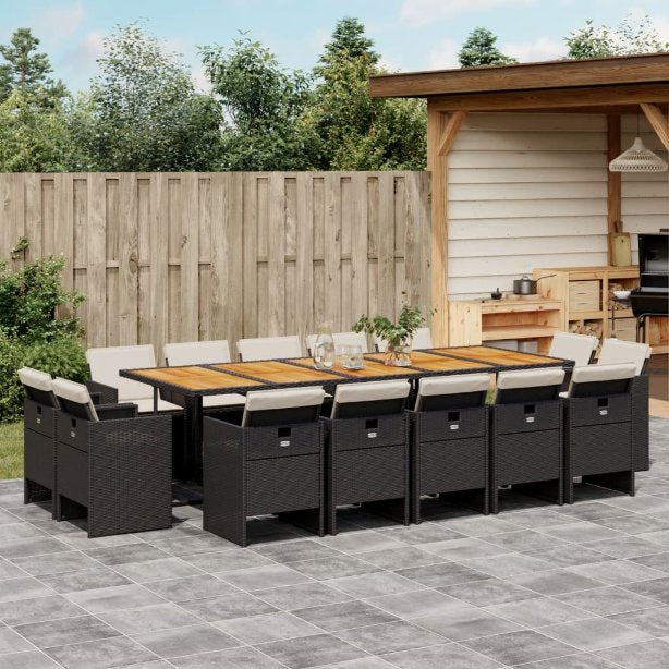 vidaXL 9-tlg. Garten-Essgruppe mit Kissen Schwarz Poly Rattan