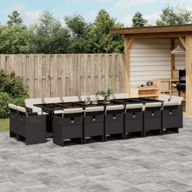 vidaXL 9-tlg. Garten-Essgruppe mit Kissen Schwarz Poly Rattan