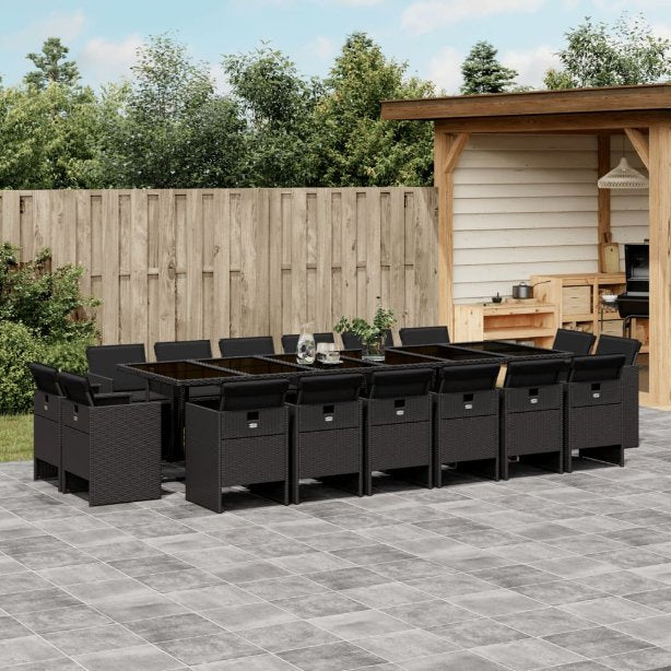 vidaXL 9-tlg. Garten-Essgruppe mit Kissen Schwarz Poly Rattan