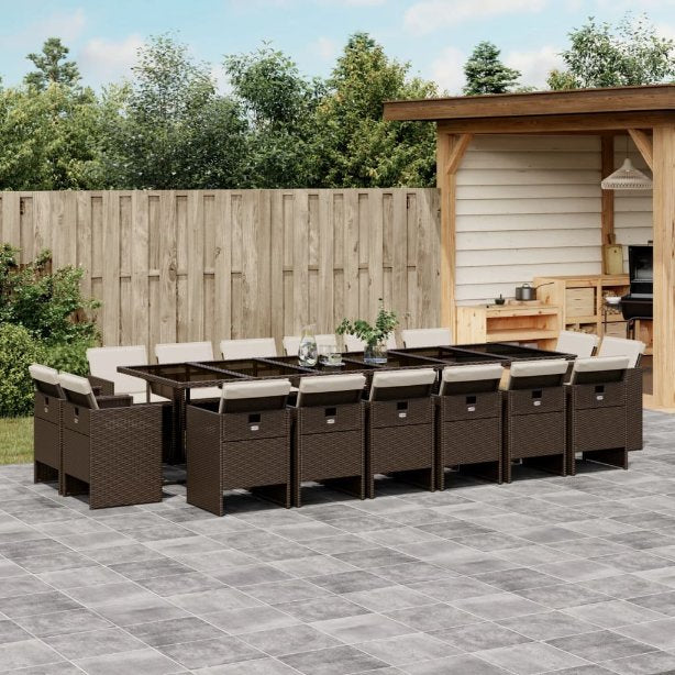 vidaXL 9-tlg. Garten-Essgruppe mit Kissen Schwarz Poly Rattan
