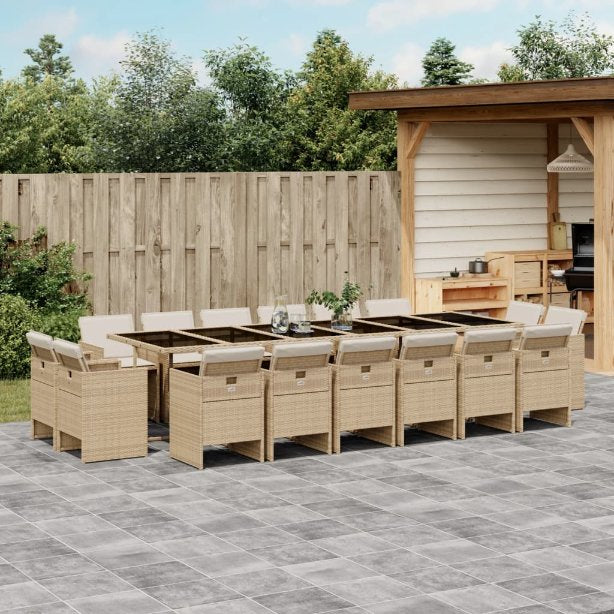 vidaXL 9-tlg. Garten-Essgruppe mit Kissen Schwarz Poly Rattan