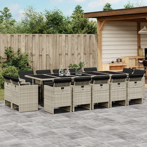 vidaXL 9-tlg. Garten-Essgruppe mit Kissen Schwarz Poly Rattan