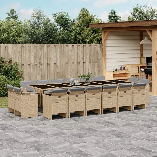 vidaXL 9-tlg. Garten-Essgruppe mit Kissen Schwarz Poly Rattan