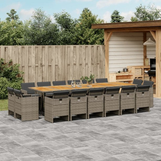 vidaXL 9-tlg. Garten-Essgruppe mit Kissen Schwarz Poly Rattan