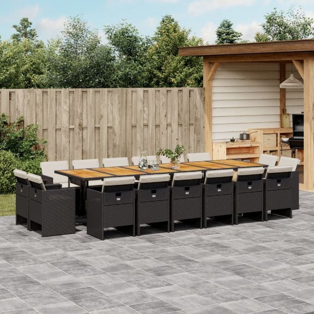 vidaXL 9-tlg. Garten-Essgruppe mit Kissen Schwarz Poly Rattan