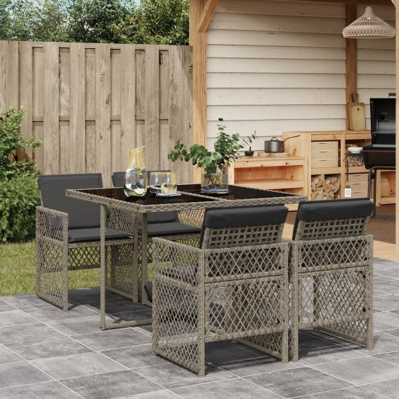 vidaXL 5-tlg. Garten-Essgruppe mit Kissen Schwarz Poly Rattan